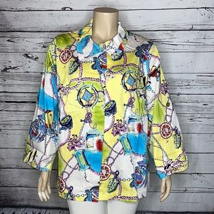 George Simonton NWT 3X Fish Nautical Bahamas Vacation Print Button Front Jacket